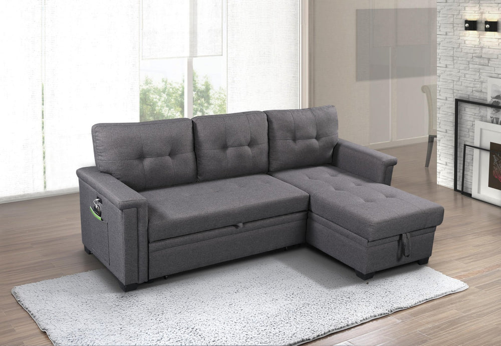 English Elm Ashlyn Tufted Sleeper Sectional with Reversible Chaise Storage and Usb Charging Ports B061S00016