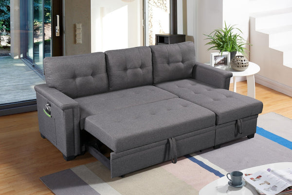 English Elm Ashlyn Tufted Sleeper Sectional with Reversible Chaise Storage and Usb Charging Ports B061S00016