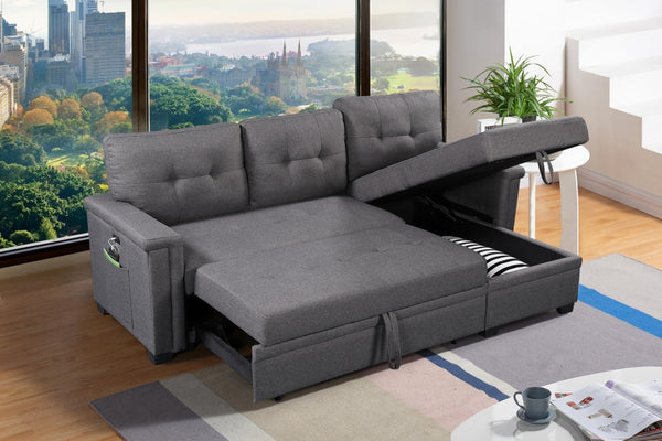 English Elm Ashlyn Tufted Sleeper Sectional with Reversible Chaise Storage and Usb Charging Ports B061S00016