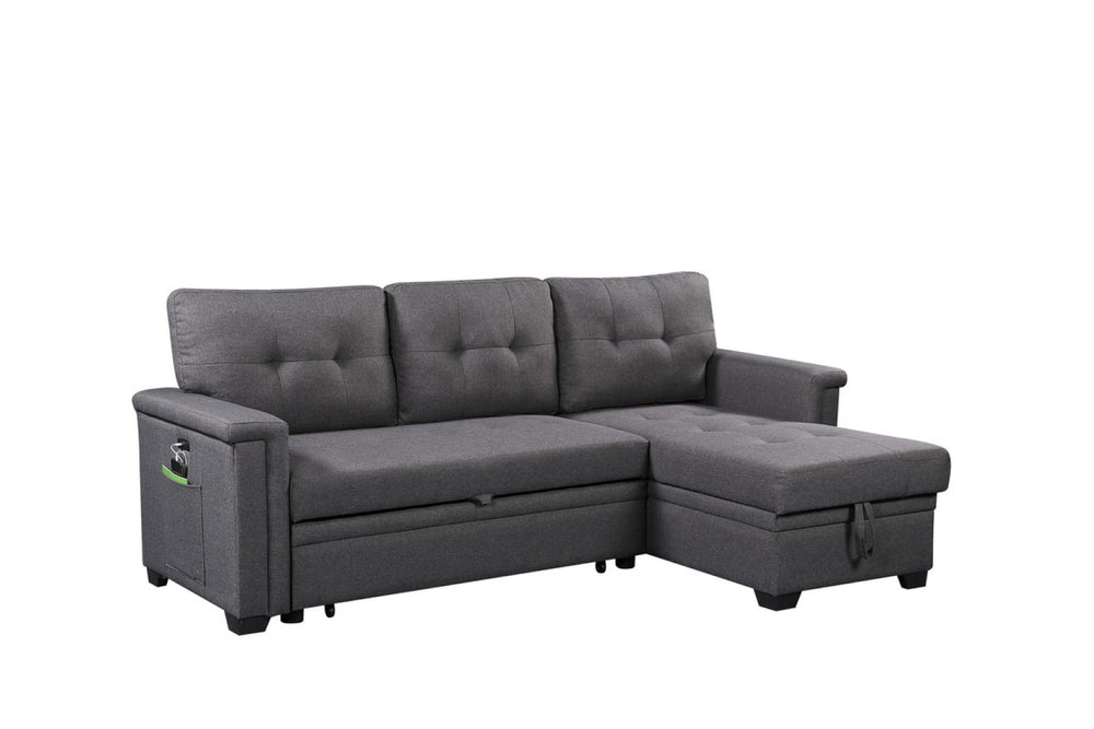 English Elm Nathan Sleeper Sectional with Storage Chaise Tufted Seating and Usb Ports for Living Room B061S00080