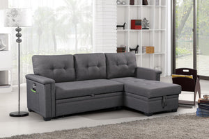 English Elm Ashlyn Tufted Sleeper Sectional with Reversible Chaise Storage and Usb Charging Ports B061S00016
