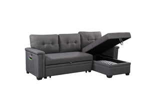 English Elm Nathan Sleeper Sectional with Storage Chaise Tufted Seating and Usb Ports for Living Room B061S00080