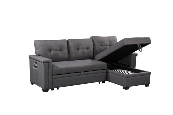 English Elm Nathan Sleeper Sectional with Storage Chaise Tufted Seating and Usb Ports for Living Room B061S00080