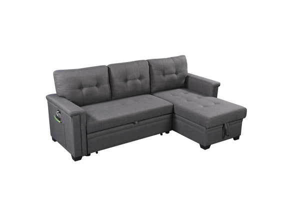 English Elm Nathan Sleeper Sectional with Storage Chaise Tufted Seating and Usb Ports for Living Room B061S00080