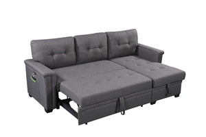 English Elm Nathan Sleeper Sectional with Storage Chaise Tufted Seating and Usb Ports for Living Room B061S00080