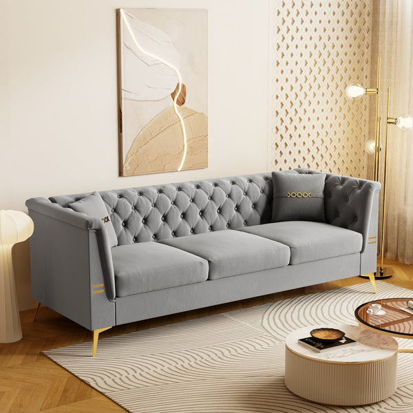 English Elm Fx-P83-Lg4 Compact Mid-Century Modern Sofa With Soft Faux Sherpa & Gold Accents For Luxury Comfort W576S00223