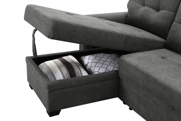 English Elm Ashlyn Woven Gray Sleeper Sectional with Usb Charging Storage Chaise Living Room B061S00018