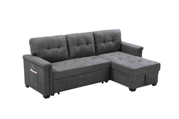 English Elm Ashlyn Woven Gray Sleeper Sectional with Usb Charging Storage Chaise Living Room B061S00018