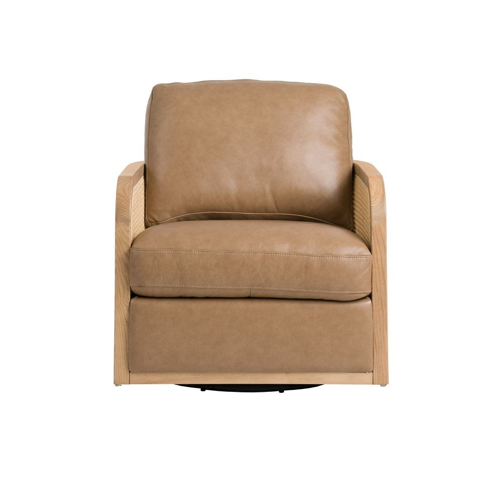 VIG Furniture Divani Casa Danson - Modern Tan Leather + Wicker Swivel Accent Chair VGKK-KF.A2090-SAND
