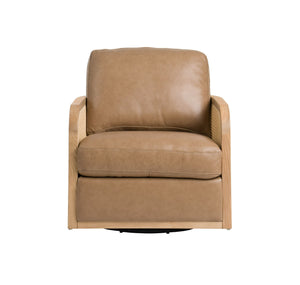 VIG Furniture Divani Casa Danson - Modern Tan Leather + Wicker Swivel Accent Chair VGKK-KF.A2090-SAND