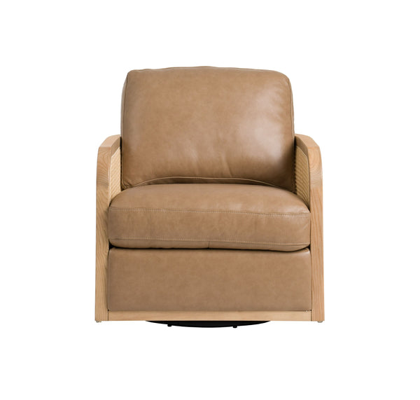 VIG Furniture Divani Casa Danson - Modern Tan Leather + Wicker Swivel Accent Chair VGKK-KF.A2090-SAND
