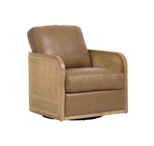 VIG Furniture Divani Casa Danson - Modern Tan Leather + Wicker Swivel Accent Chair VGKK-KF.A2090-SAND