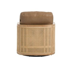 VIG Furniture Divani Casa Danson - Modern Tan Leather + Wicker Swivel Accent Chair VGKK-KF.A2090-SAND