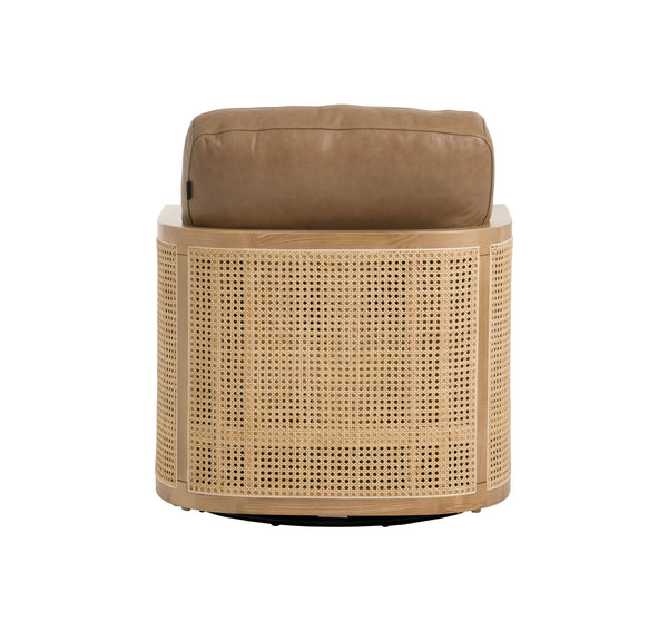 VIG Furniture Divani Casa Danson - Modern Tan Leather + Wicker Swivel Accent Chair VGKK-KF.A2090-SAND