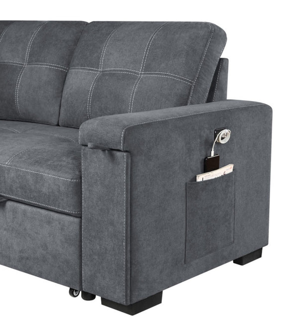 English Elm Toby Woven Fabric Sleeper Sectional with Storage Chaise Usb Ports and Cup Holders B061S00020