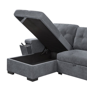 English Elm Toby Woven Fabric Sleeper Sectional with Storage Chaise Usb Ports and Cup Holders B061S00020