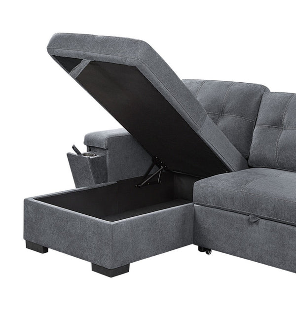 English Elm Toby Woven Fabric Sleeper Sectional with Storage Chaise Usb Ports and Cup Holders B061S00020