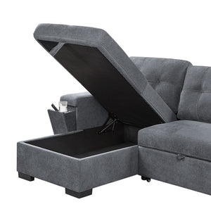 English Elm Toby Woven Fabric Sleeper Sectional with Storage Chaise Usb Ports and Cup Holders B061S00020