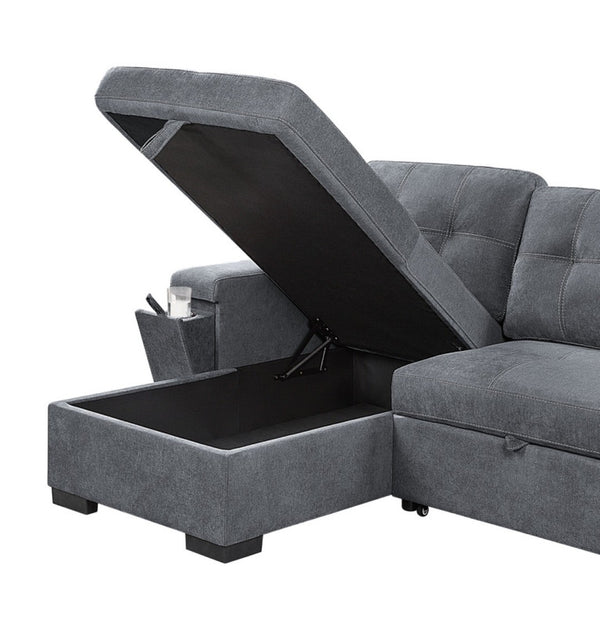 English Elm Toby Woven Fabric Sleeper Sectional with Storage Chaise Usb Ports and Cup Holders B061S00020