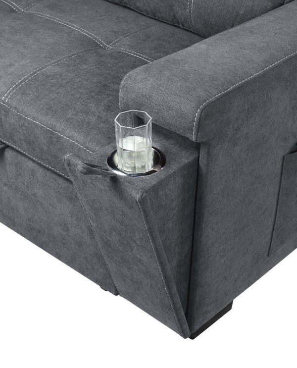 English Elm Toby Woven Fabric Sleeper Sectional with Storage Chaise Usb Ports and Cup Holders B061S00020