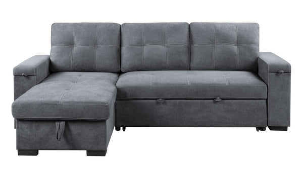 English Elm Toby Woven Fabric Sleeper Sectional with Storage Chaise Usb Ports and Cup Holders B061S00020