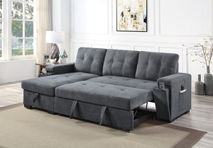 English Elm Toby Woven Fabric Sleeper Sectional with Storage Chaise Usb Ports and Cup Holders B061S00020