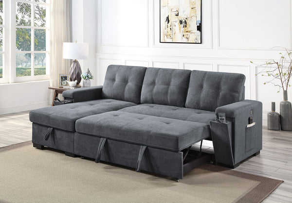 English Elm Toby Woven Fabric Sleeper Sectional with Storage Chaise Usb Ports and Cup Holders B061S00020