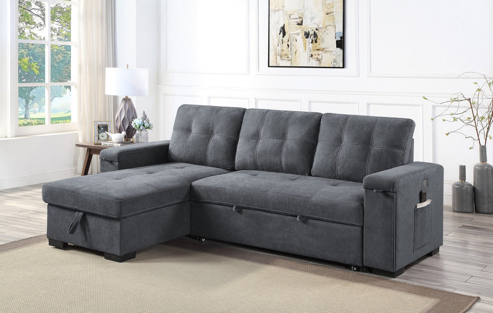 English Elm Toby Woven Fabric Sleeper Sectional with Storage Chaise Usb Ports and Cup Holders B061S00020