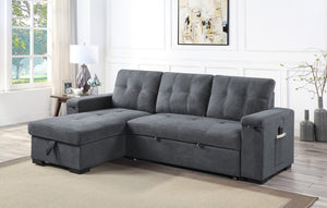 English Elm Toby Woven Fabric Sleeper Sectional with Storage Chaise Usb Ports and Cup Holders B061S00020