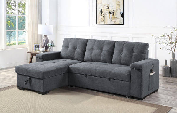 English Elm Toby Woven Fabric Sleeper Sectional with Storage Chaise Usb Ports and Cup Holders B061S00020