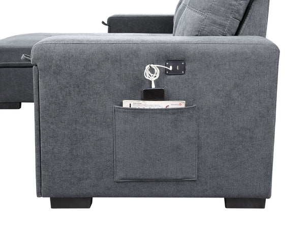 English Elm Toby Woven Fabric Sleeper Sectional with Storage Chaise Usb Ports and Cup Holders B061S00020