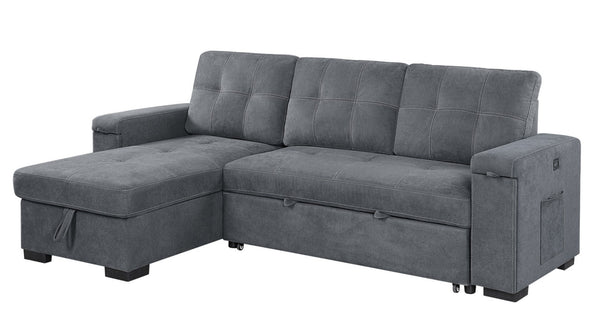 English Elm Toby Woven Fabric Sleeper Sectional with Storage Chaise Usb Ports and Cup Holders B061S00020