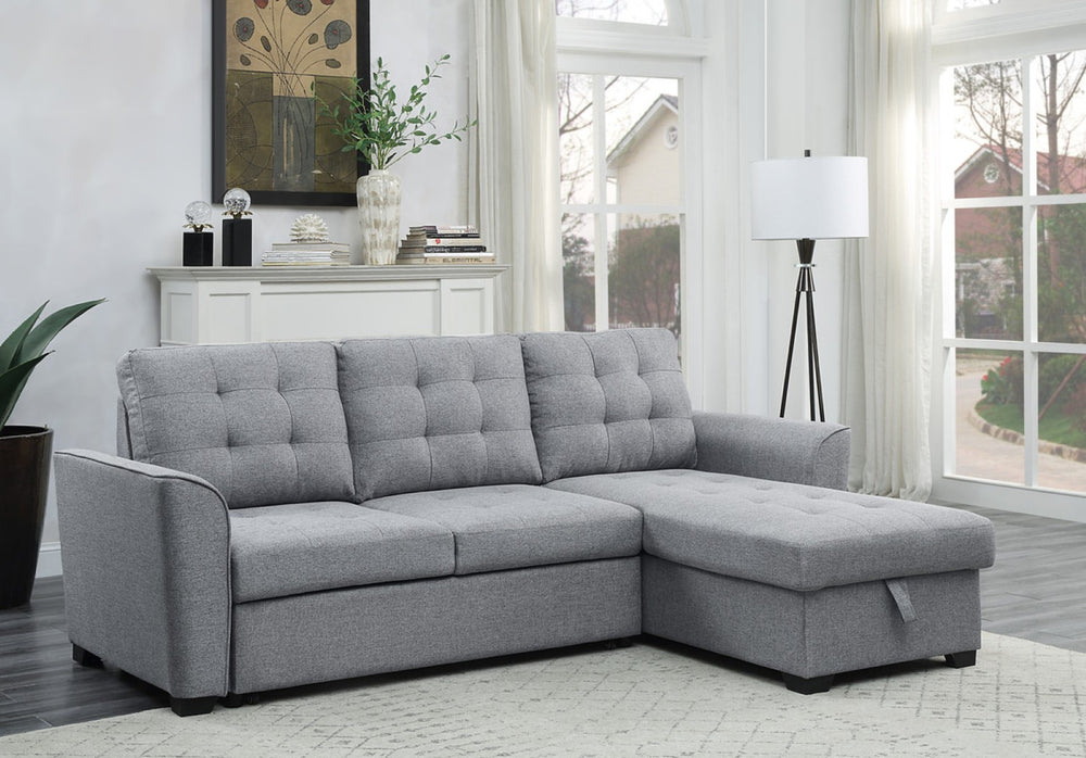 English Elm Avery Linen Sleeper Sectional with Reversible Storage Chaise for Modern Living Rooms B061S00021