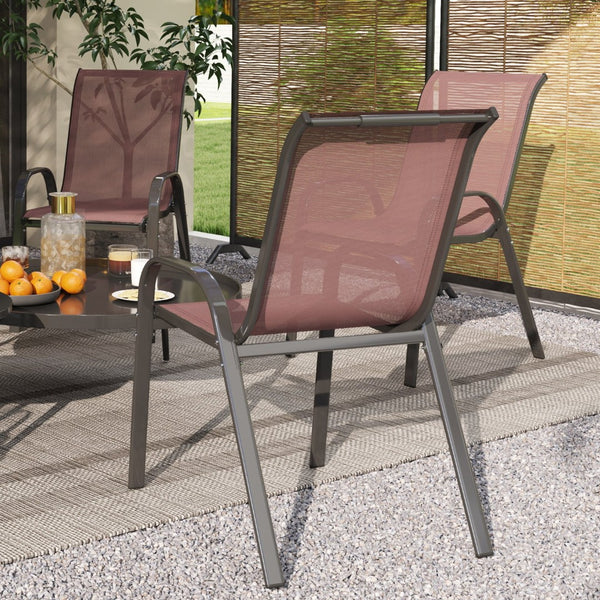 English Elm Outsunny Stackable Patio Dining Chair Set 4 Mesh Seat Steel Frame Backyard W2225P485581