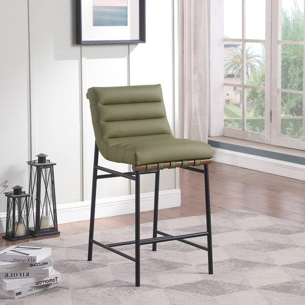 Burke Green Vegan Leather Counter Stool 813Olive-C Meridian Furniture