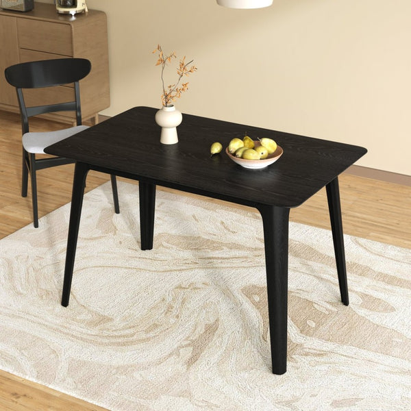 English Elm [video] Mid-century Modern Dining Table Rubberwood Splayed Legs Faux Grain Top Seats Four N759P222557B