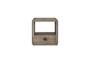 English Elm Knotty Oak Veneer End Table with Drawer and Open Shelf for Modern Living Rooms B2699P434059