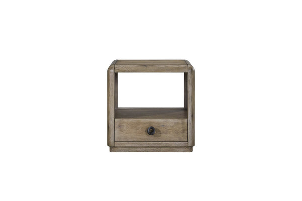 English Elm Knotty Oak Veneer End Table with Drawer and Open Shelf for Modern Living Rooms B2699P434059