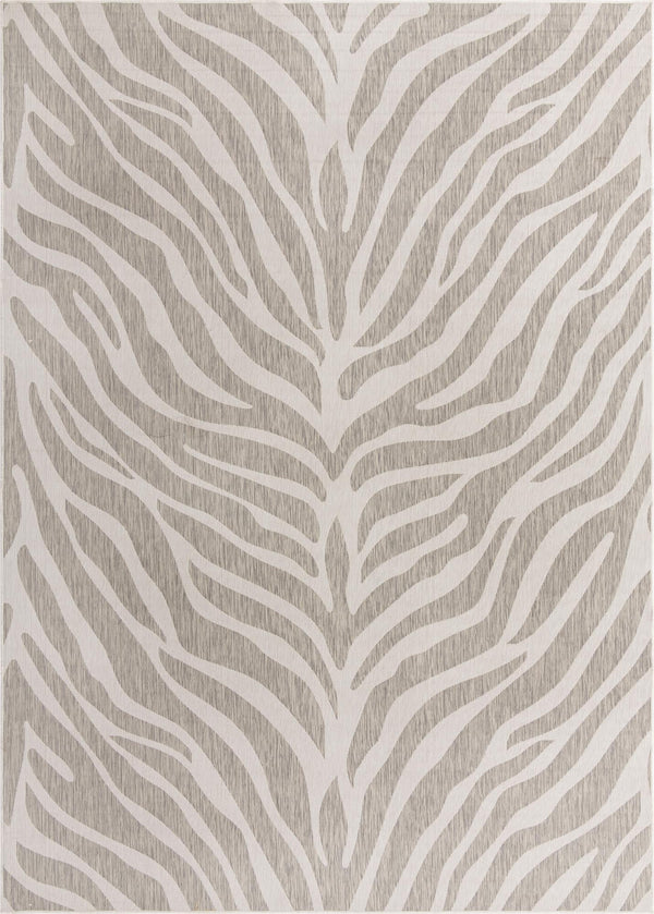 Unique Loom Outdoor Safari Tsavo Machine Made Animal Print Rug Gray, Ivory 10' 0" x 14' 1"