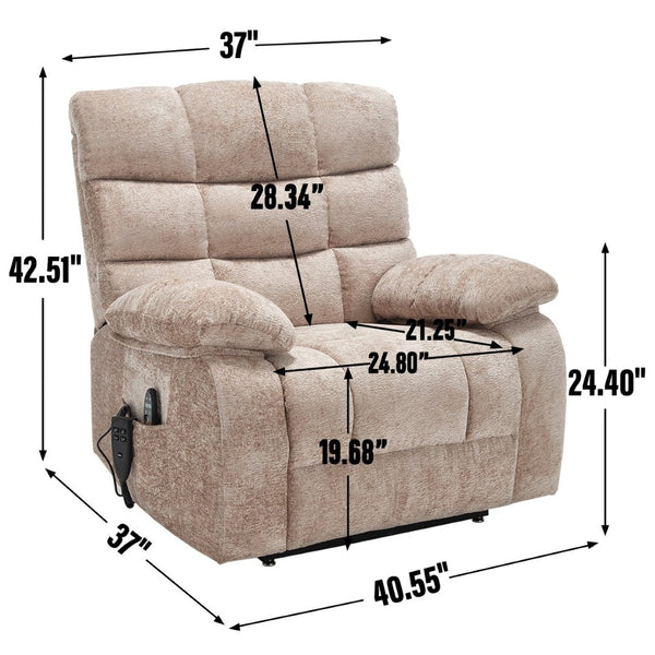 English Elm Lift Power Recliner Chenille Chair Dual Motor Massage Heat 350 Lb Capacity Living Room Beige W3224P288641