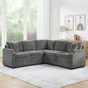 English Elm Sectional Sofa Bed - Versatile L-Shaped Chenille Sofa With Sleeper, Hidden Storage & Pillows, Gray N719S002070E-GIGA