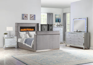 English Elm Lavish Modern 5-Piece Queen Bedroom Set With Fireplace Headboard, Tv Footboard, And Storage Solutions B009S01420