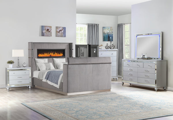English Elm Lavish Modern 5-Piece Queen Bedroom Set With Fireplace Headboard, Tv Footboard, And Storage Solutions B009S01420
