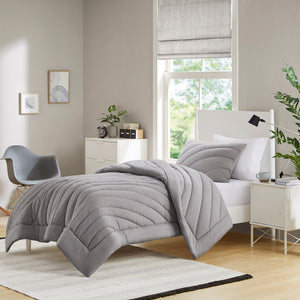 JLA Home Urban Habitat - Poly Puffy Jersey Comforter Set with 350gsm Loft, Hypoallergenic, Antimicrobial, OEKO-TEX Certified Cozy Gray UH10-2519
