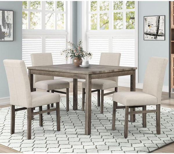 English Elm 5 Piece Oak Finish Transitional Dining Set with Linen Upholstered Chairs Seats Four B011S02294