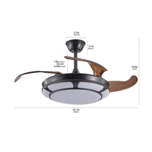 English Elm 42" Retractable Ceiling Fan with Light - Modern Black LED Chandelier, 6-Speed DC Motor, Remote, Timer W2312P374992