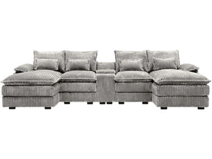 English Elm 120-inch Modular U-shaped Sectional Woolen Sofa with Usb Console Six Seat Living Room Light Gray W2564S00106