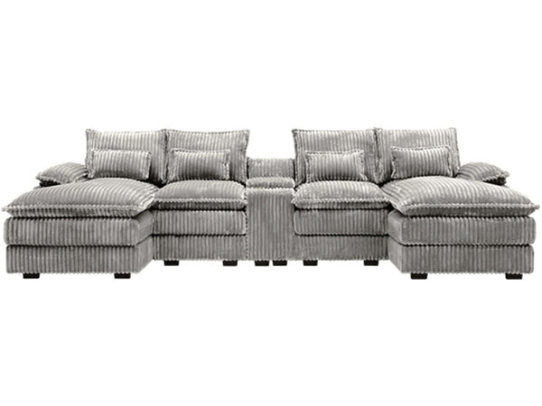 English Elm 120-inch Modular U-shaped Sectional Woolen Sofa with Usb Console Six Seat Living Room Light Gray W2564S00106