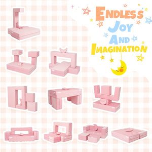 English Elm 5-piece Modular Foam Play Couch Velvet Toddler Sofa Foldable Kids Playroom Set Pink T5880P493438