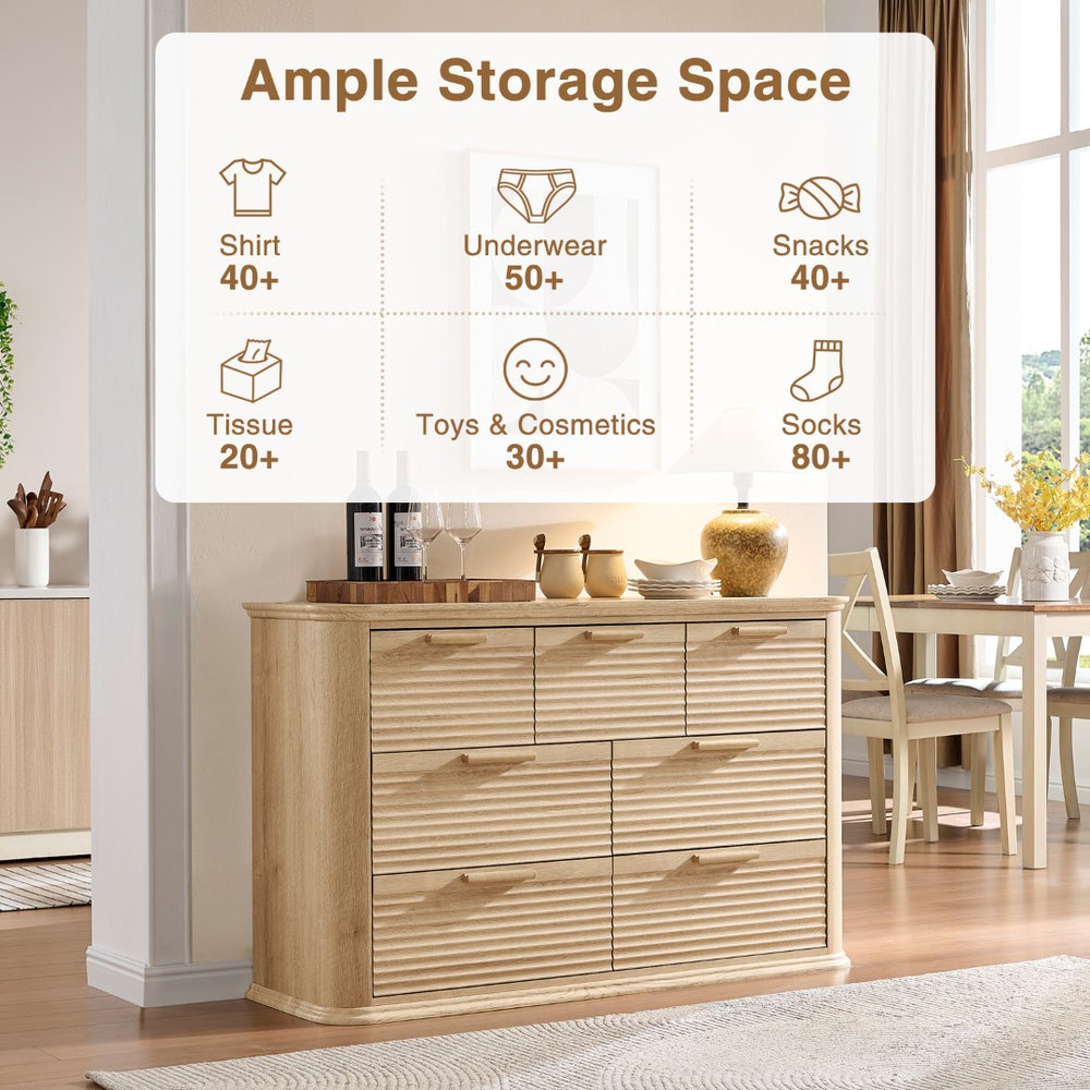 English Elm Fluted Wave Panel 7 Drawer Mdf Dresser Modern Bedroom Storage with Tv Stand Top T5326P425097